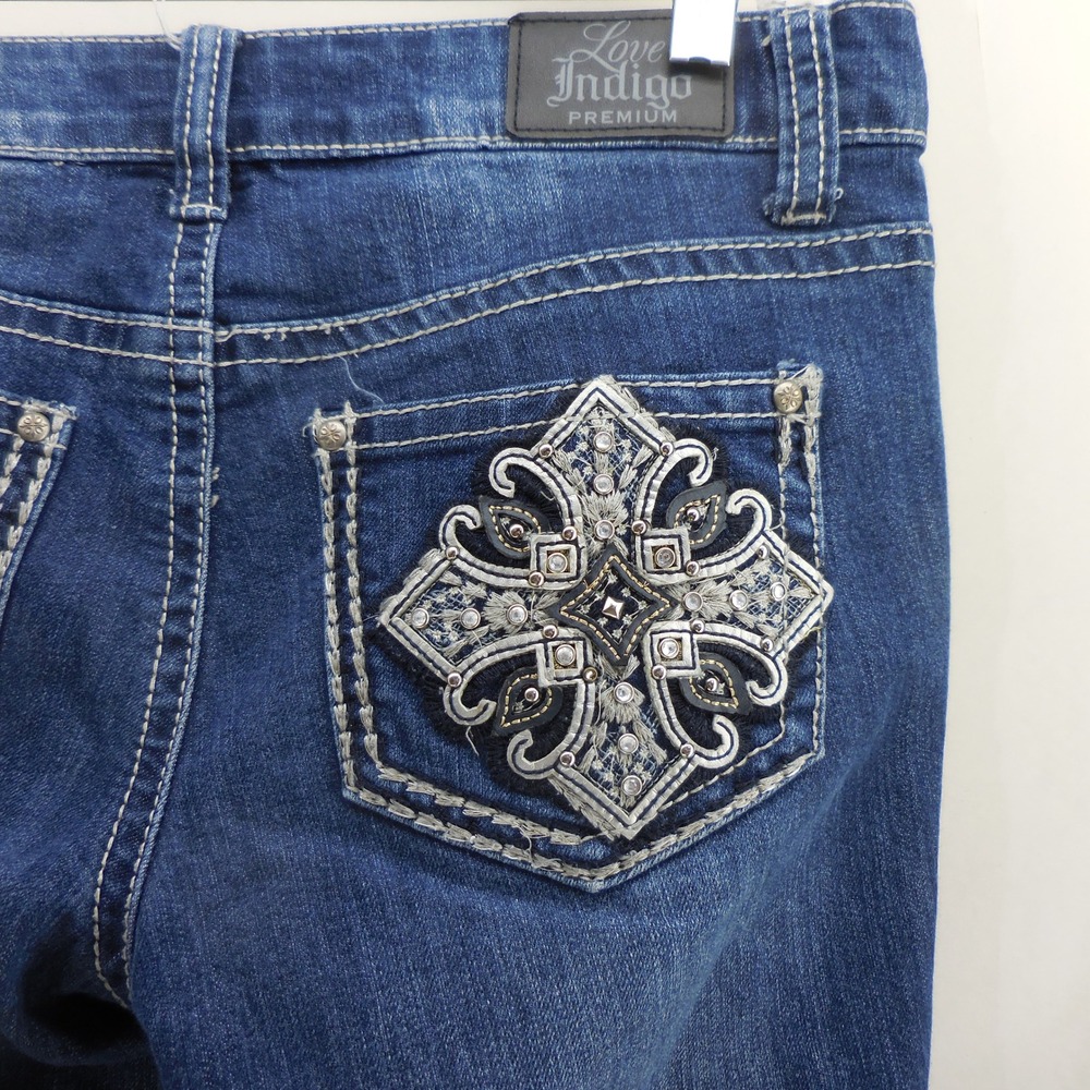 2000s VTG Love Indigo Women Embellished Cropped Jeans Size 4 Western Capri